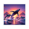 Whale & Dolphin Sunset Sticker — Ocean Sunrise Kiss-Cut Decal for Laptops & Water Bottles