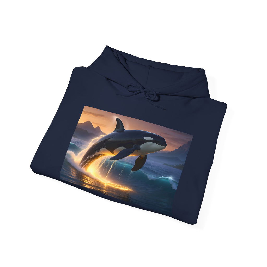 Orca Sunset Hoodie — Majestic Whale Jump Graphic Sweatshirt