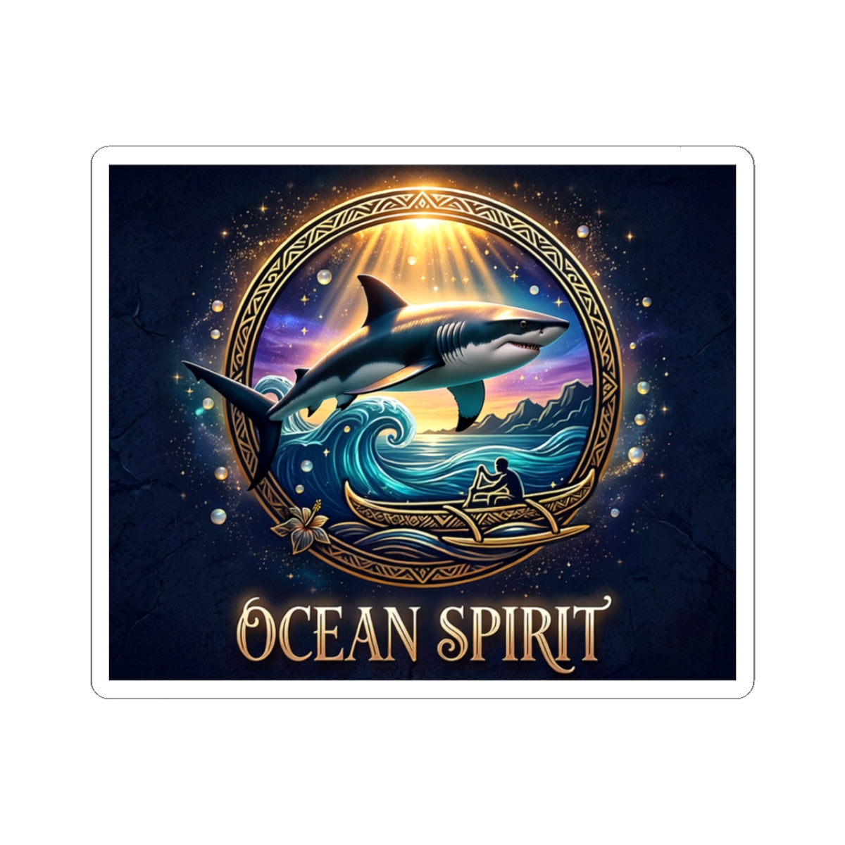 Ocean Spirit Shark Sticker — Nautical Whale Art Kiss-Cut Decal