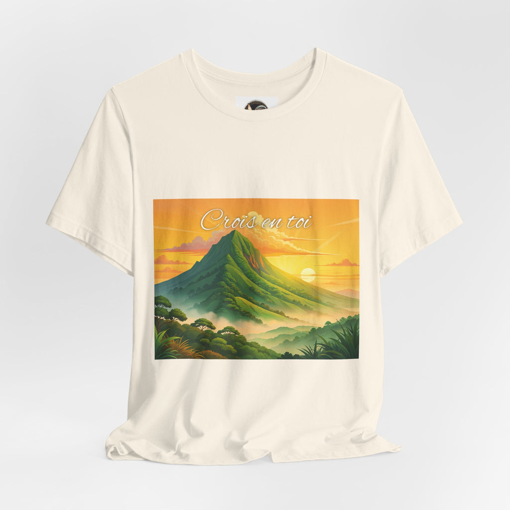 T-Shirt — Sunrise Mountain Landscape Tee with 'Oahu' Script