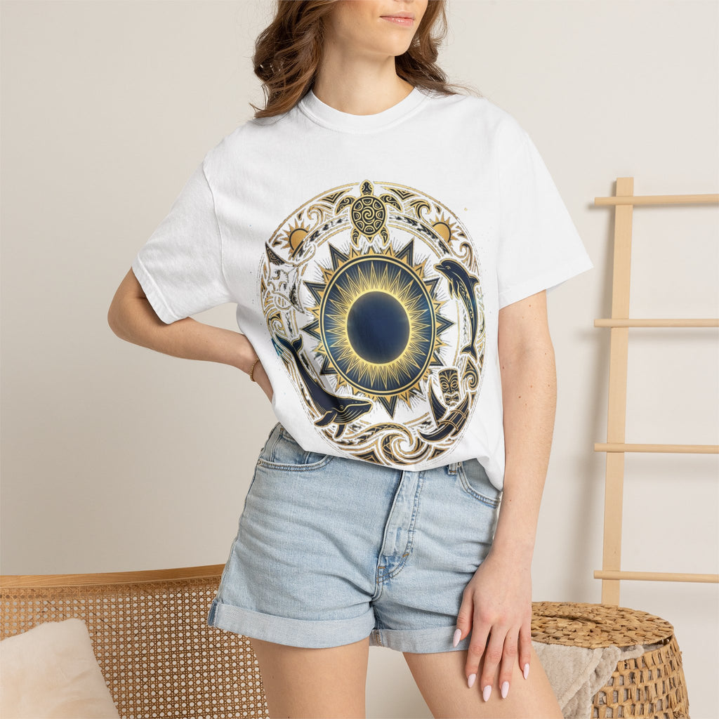 Mystic Ocean Compass T-Shirt — Nautical Mandala Sun & Sea Life Design
