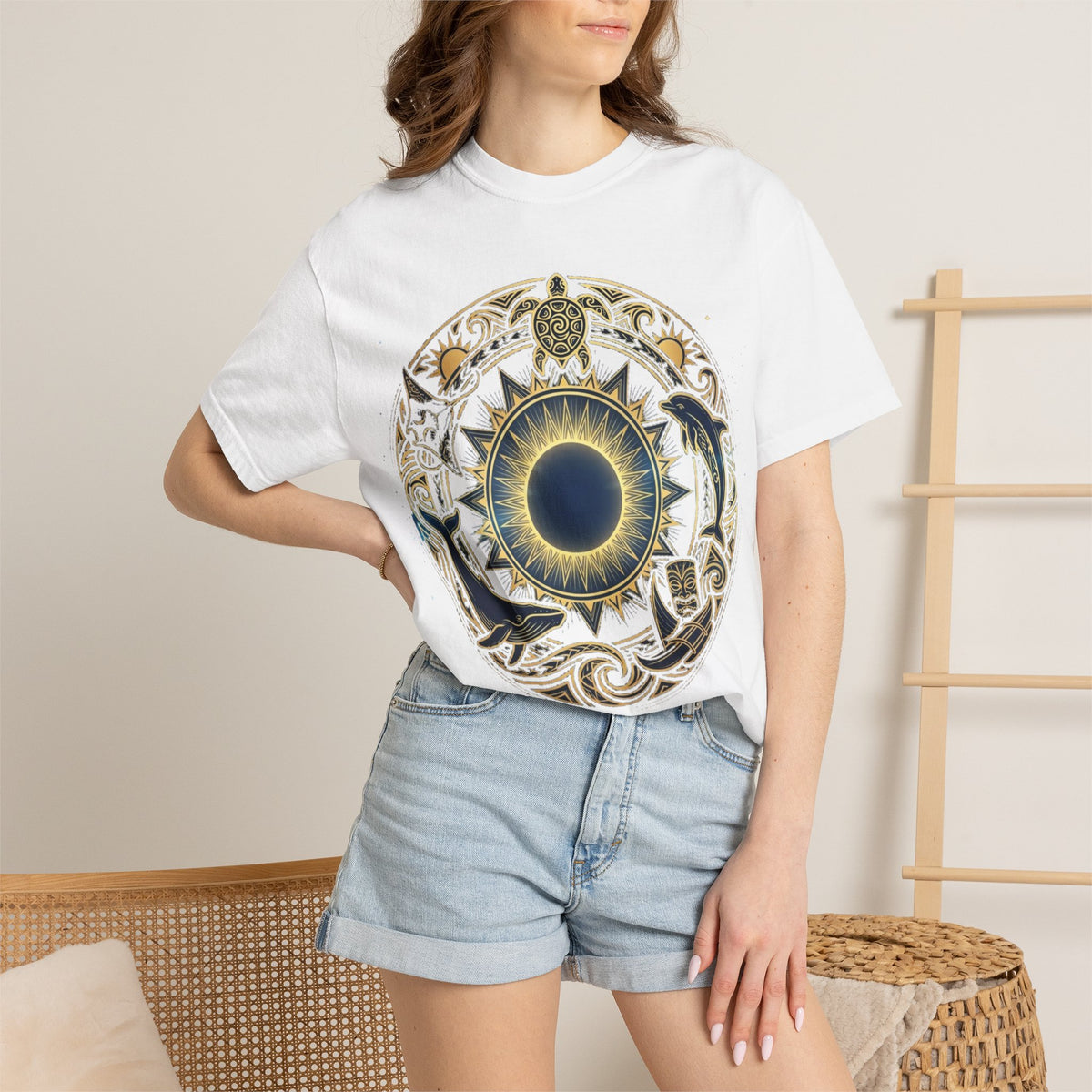 Mystic Ocean Compass T-Shirt — Nautical Mandala Sun & Sea Life Design