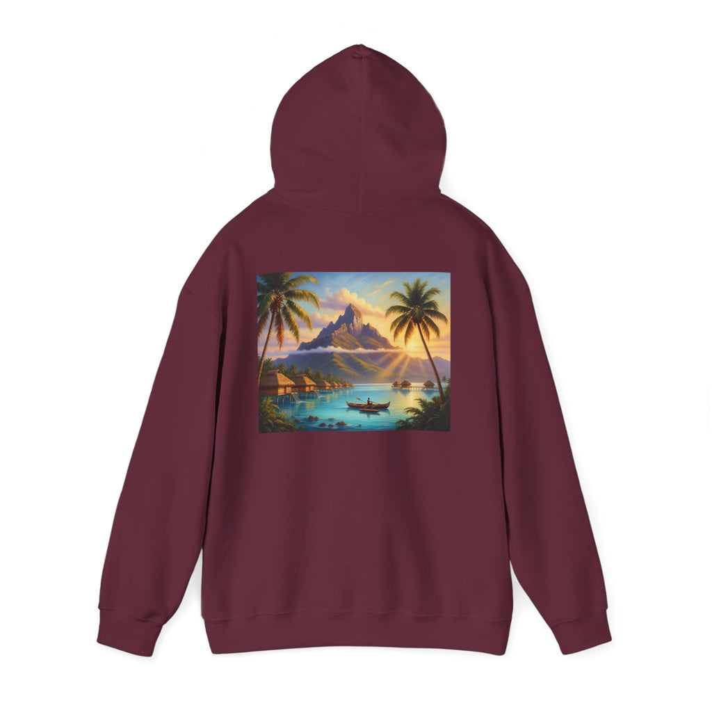 Tropical Island Hoodie — Vintage Sunset Palm Beach Graphic Hooded Sweatshirt
