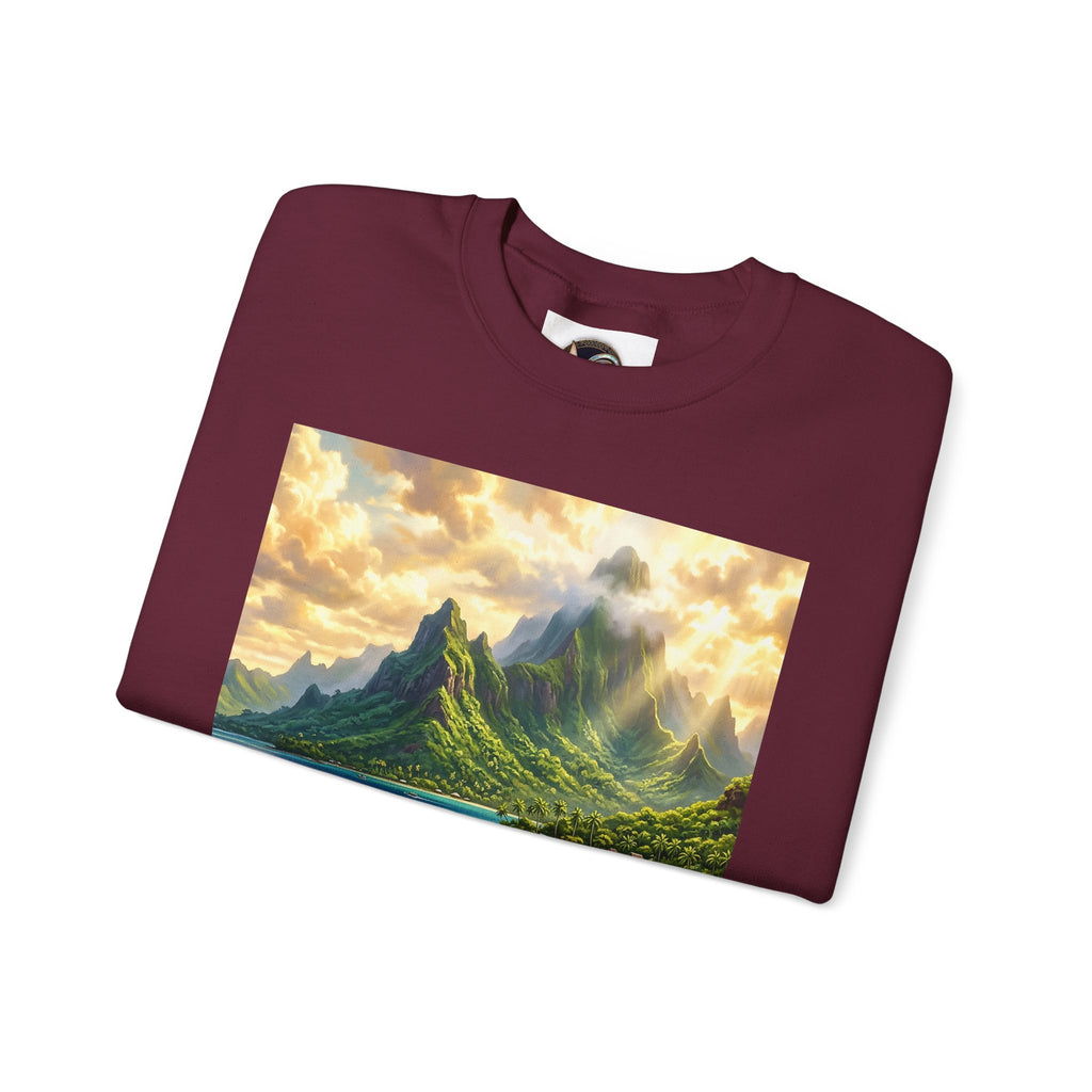 Tropical Island Crewneck Sweatshirt — Scenic Beach Landscape Pullover