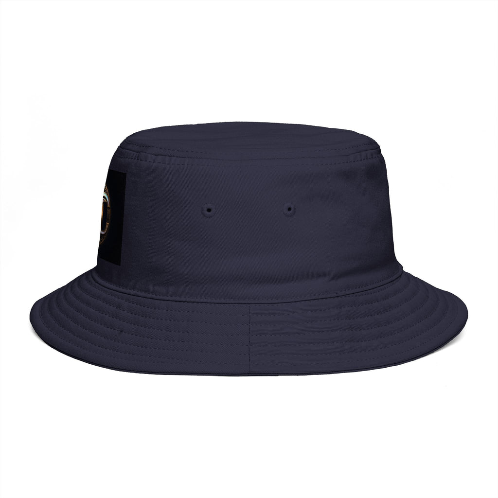 Brown Bucket Hat with Gold and Pearly Emblem — Bold Statement Sun Hat