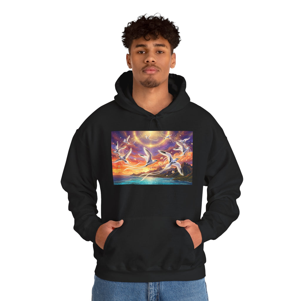 Sunset Pailles en queue Hoodie — Coastal Sunset Ocean Birds Graphic Sweatshirt