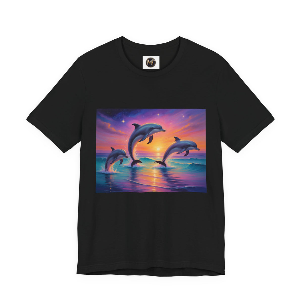 Dolphin Sunset T-Shirt — Vibrant Ocean Sunset Dolphins Tee