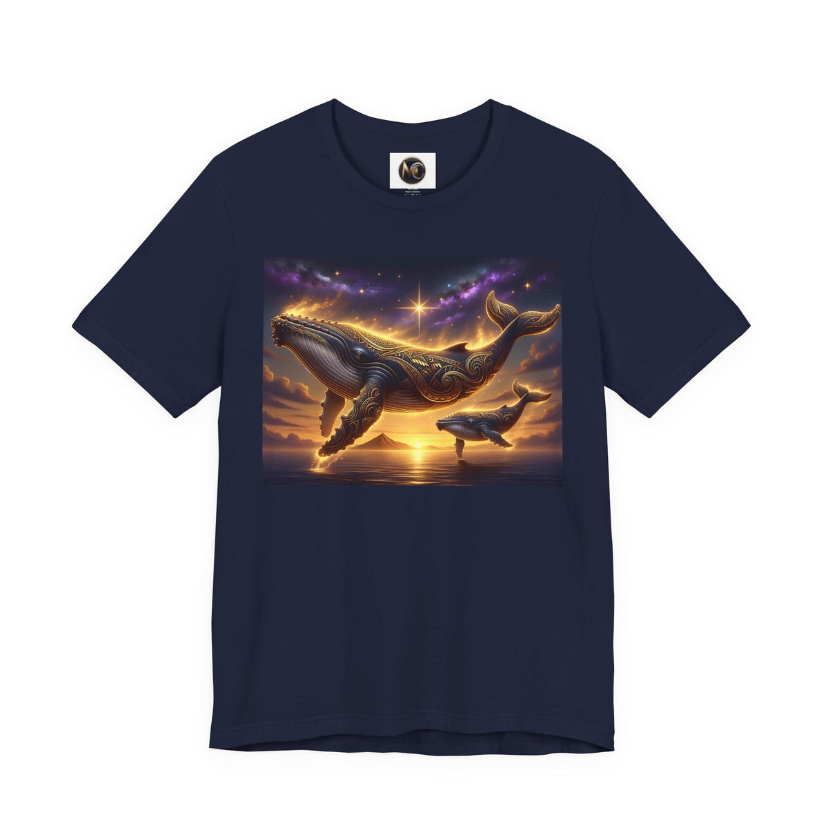Sunset Whale Family T‑Shirt — Ocean Whale Scene Tee