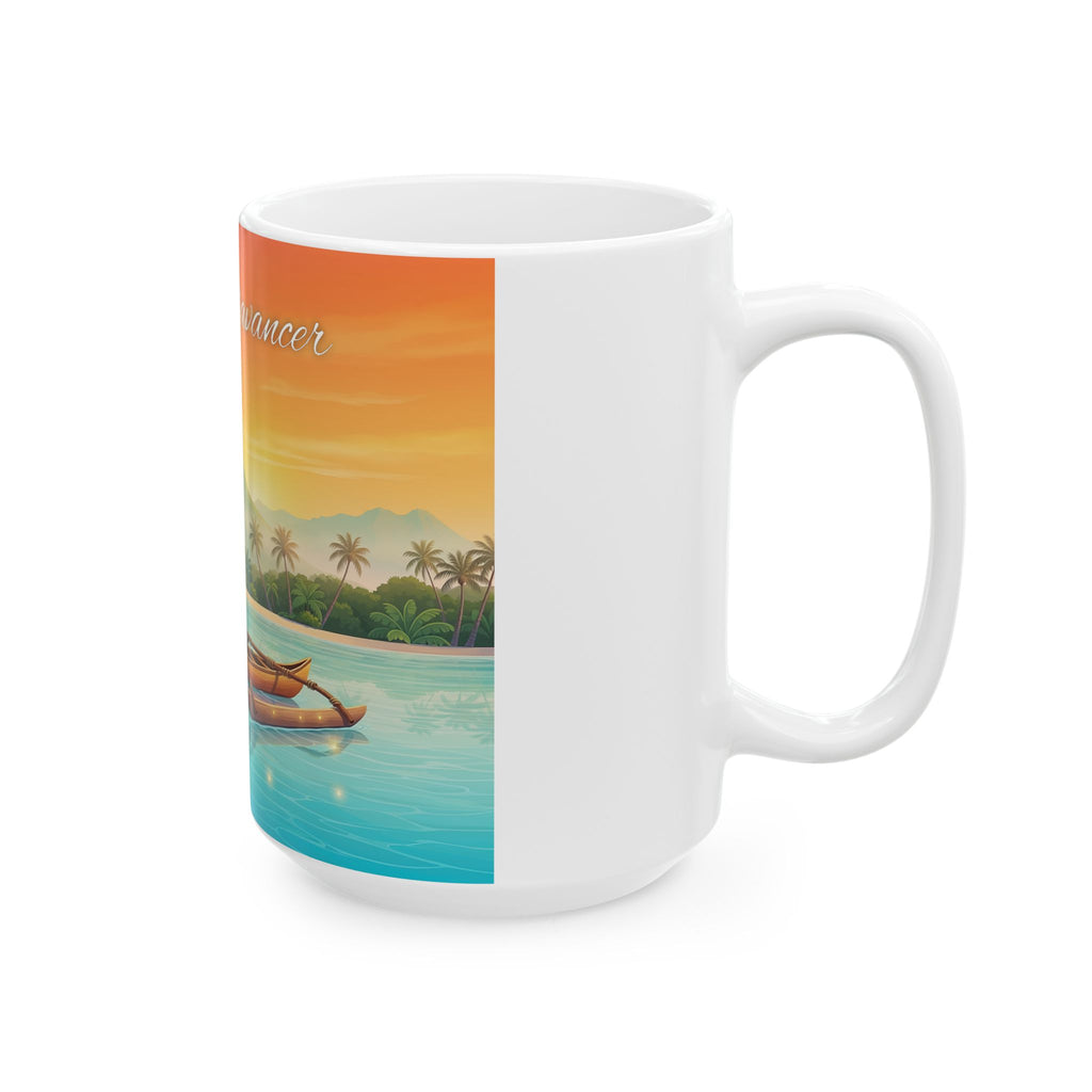 Inspirational Tropical Sunset Mug - "Continue d'avancer" Ceramic Coffee Cup (11oz, 15oz)