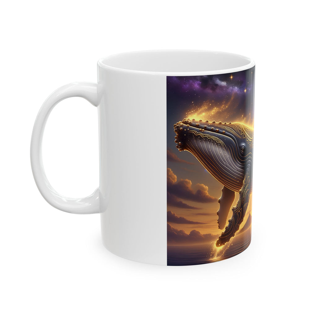 Whale Sunset Ceramic Mug — Mystical Ocean Nightscape Coffee Cup (11oz/15oz)