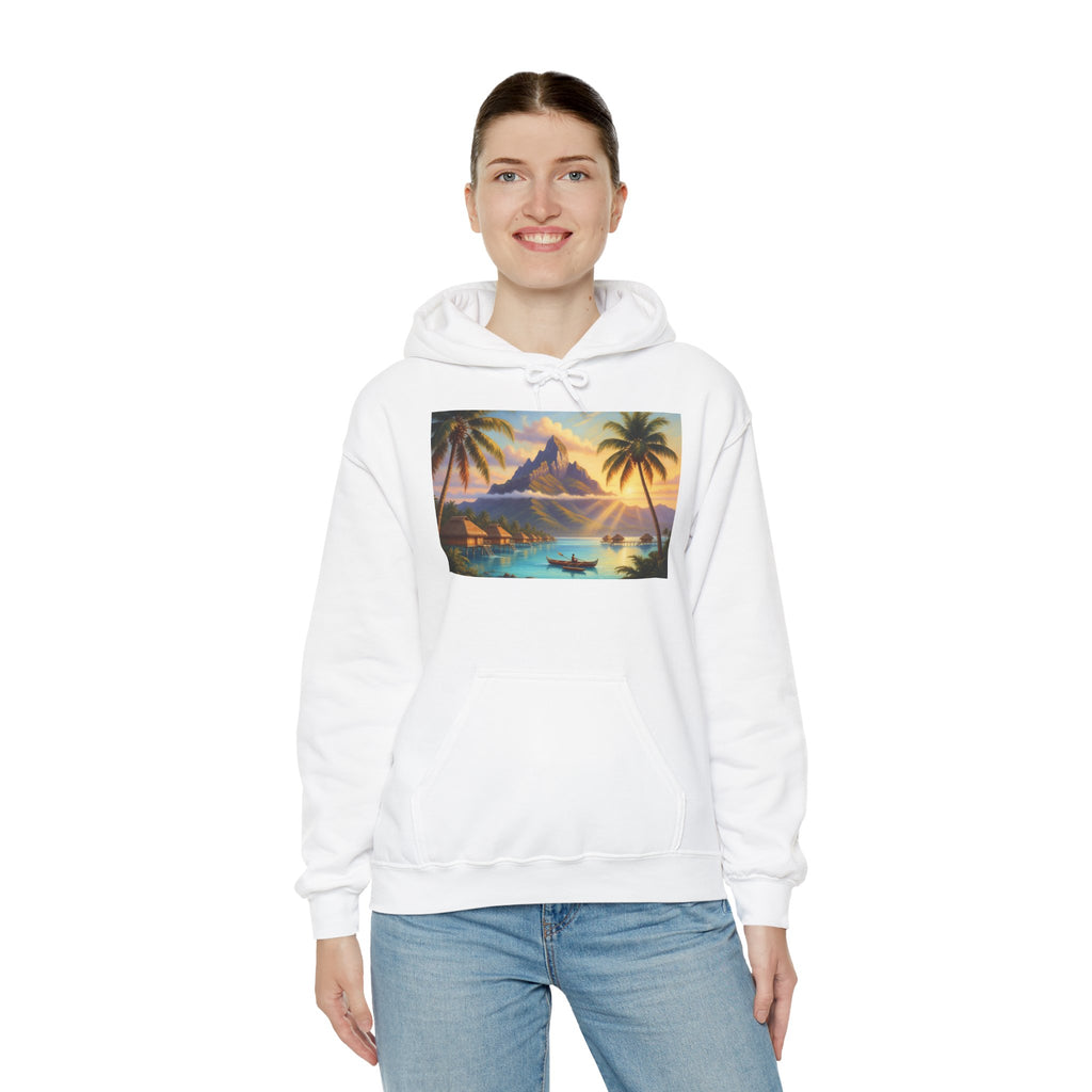 Tropical Sunset Hoodie — Vintage Island Beach Scene Pullover
