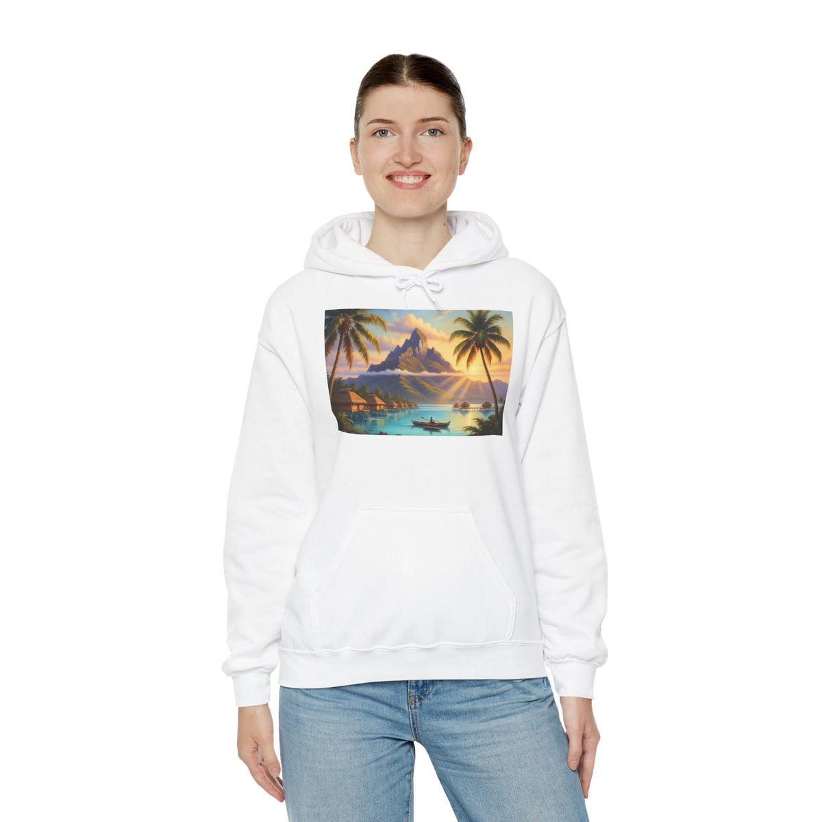 Tropical Sunset Hoodie — Vintage Island Beach Scene Pullover