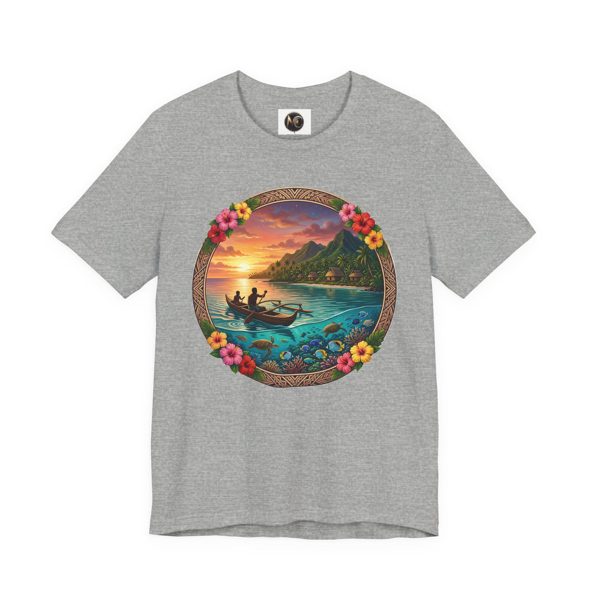 Sunset Island Graphic Tee — Tropical Beach Circle Design