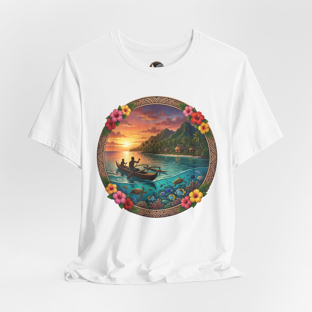 Sunset Island Graphic Tee — Tropical Beach Circle Design