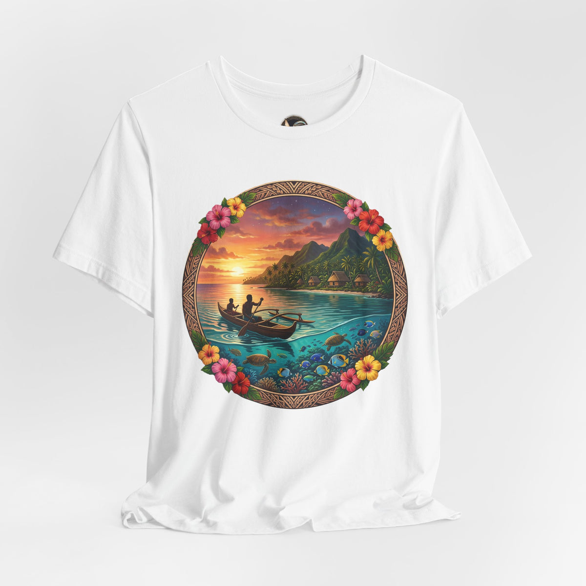 Sunset Island Graphic Tee — Tropical Beach Circle Design