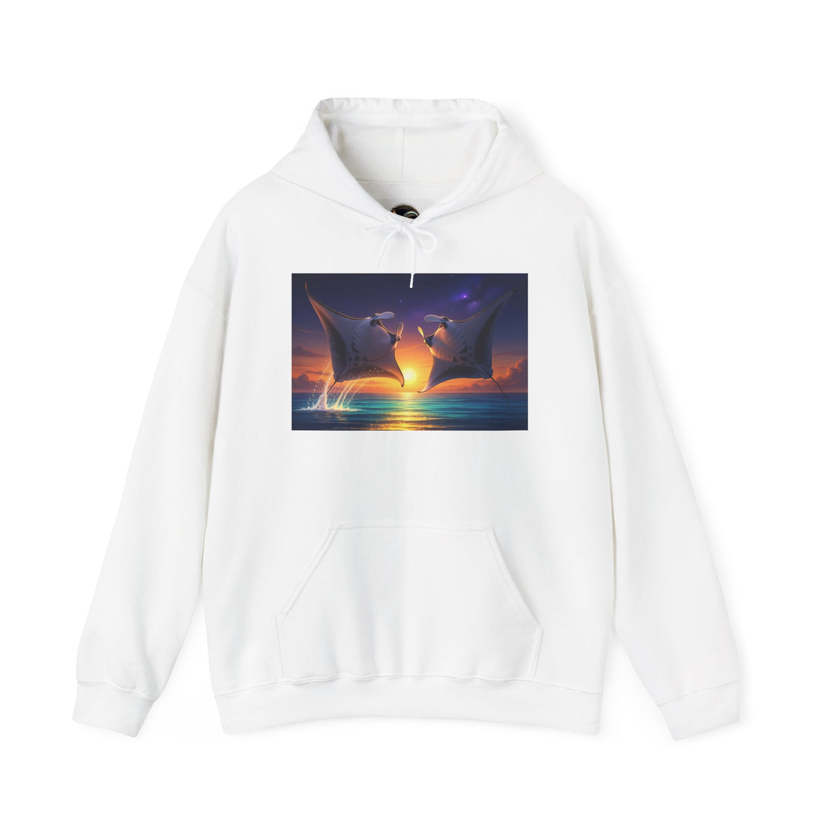 Sunset Dolphin Heart Hoodie — Romantic Ocean Whale Silhouette Pullover