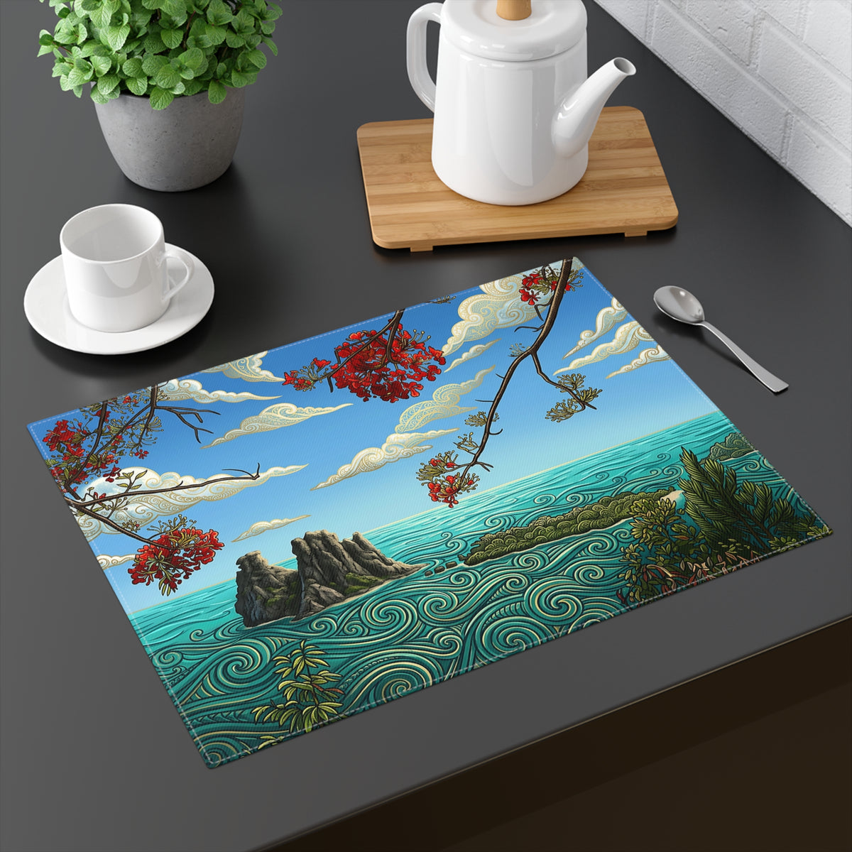 Coastal Island Placemat — Tropical Ocean Scenic Table Mat