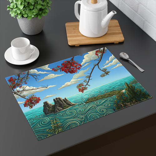 Coastal Island Placemat — Tropical Ocean Scenic Table Mat