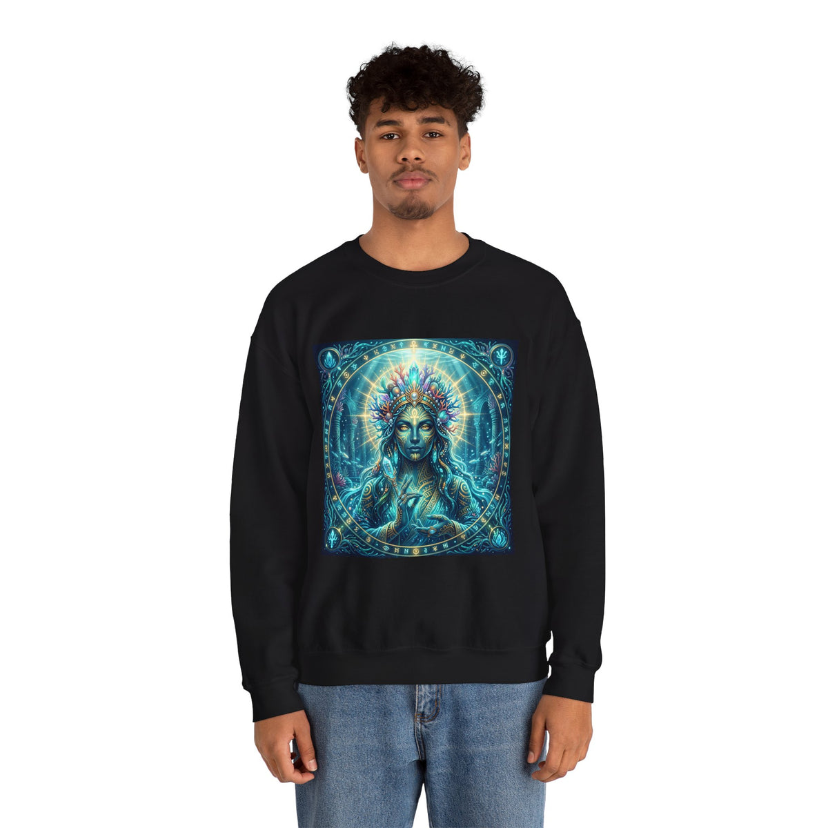 Mystic Goddess Crewneck Sweatshirt — Neon Spiritual Art Pullover