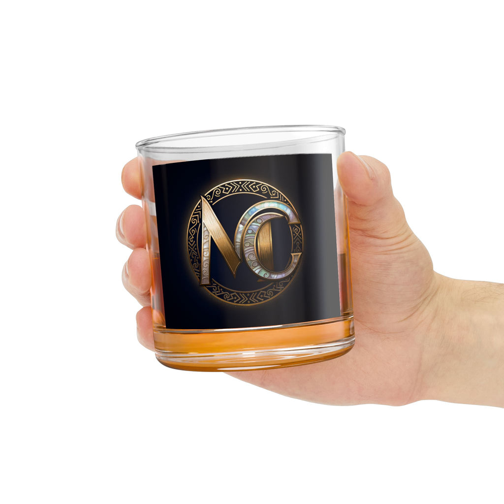 10oz Whiskey Rocks Glass with Elegant Gold NC Monogram — Classic Barware Gift