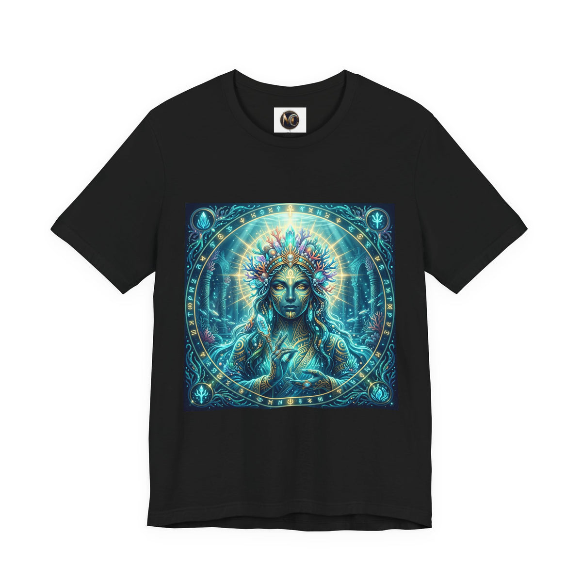 Mystic Goddess Art Tee — Celestial Blue Spiritual Graphic T-Shirt