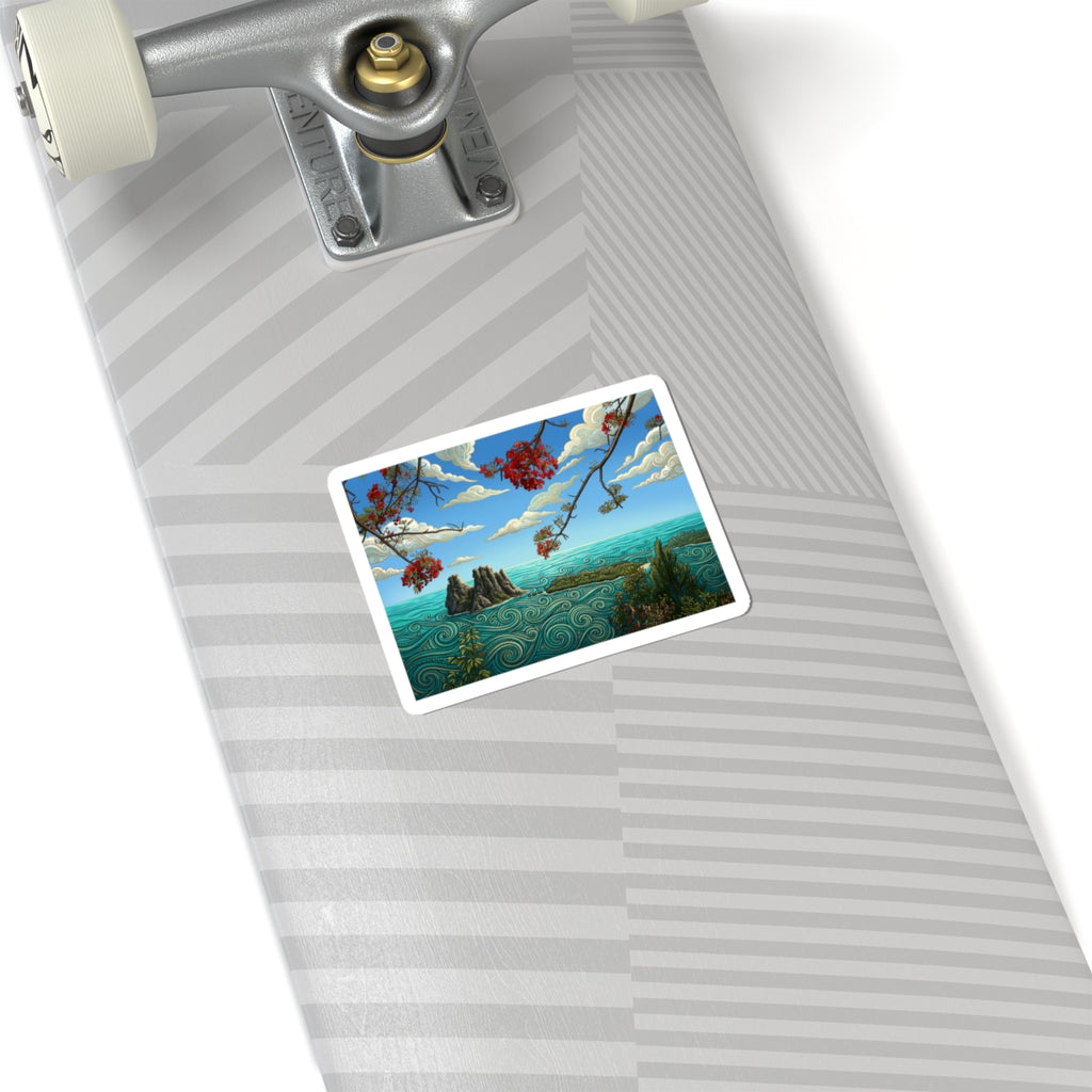 Scenic Coastal Island Sticker — Tropical Ocean Landscape Kiss-Cut Decal