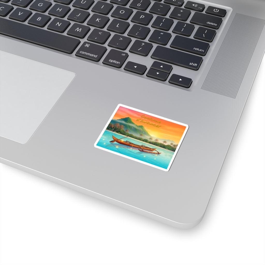 Tropical Canoe Sticker — "Continue d'avancer" Sunset Vinyl Decal
