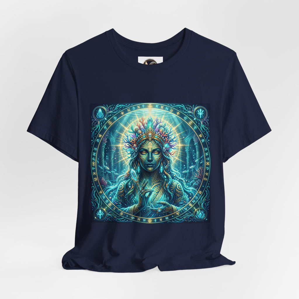 Mystic Goddess Art Tee — Celestial Blue Spiritual Graphic T-Shirt