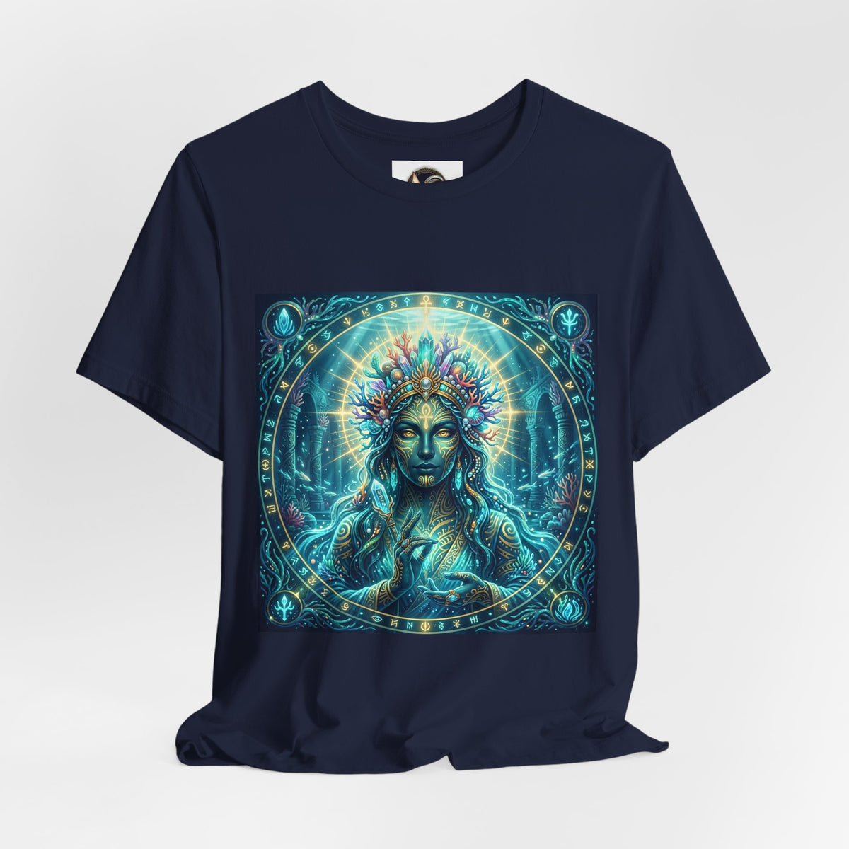 Mystic Goddess Art Tee — Celestial Blue Spiritual Graphic T-Shirt