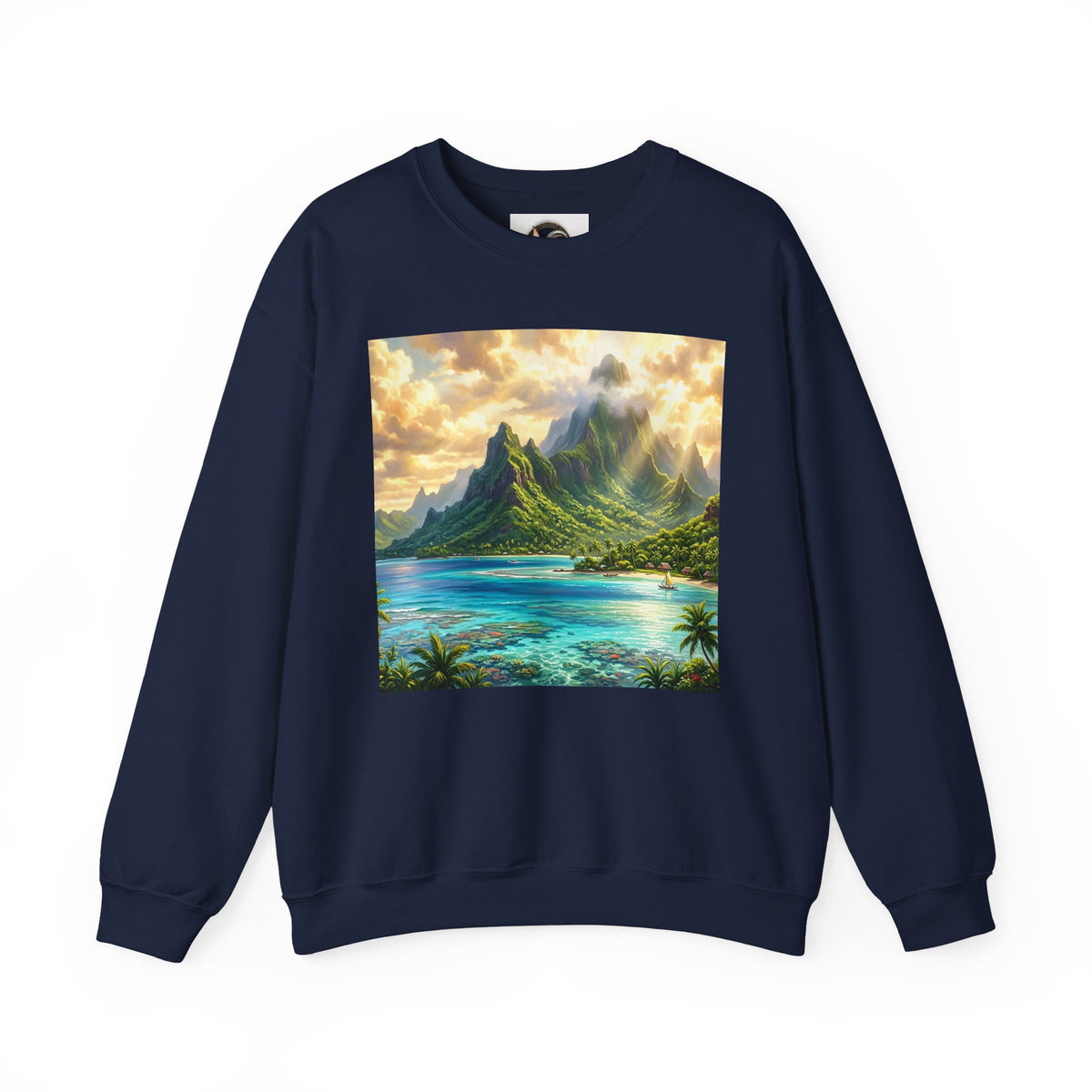 Tropical Island Crewneck Sweatshirt — Scenic Beach Landscape Pullover