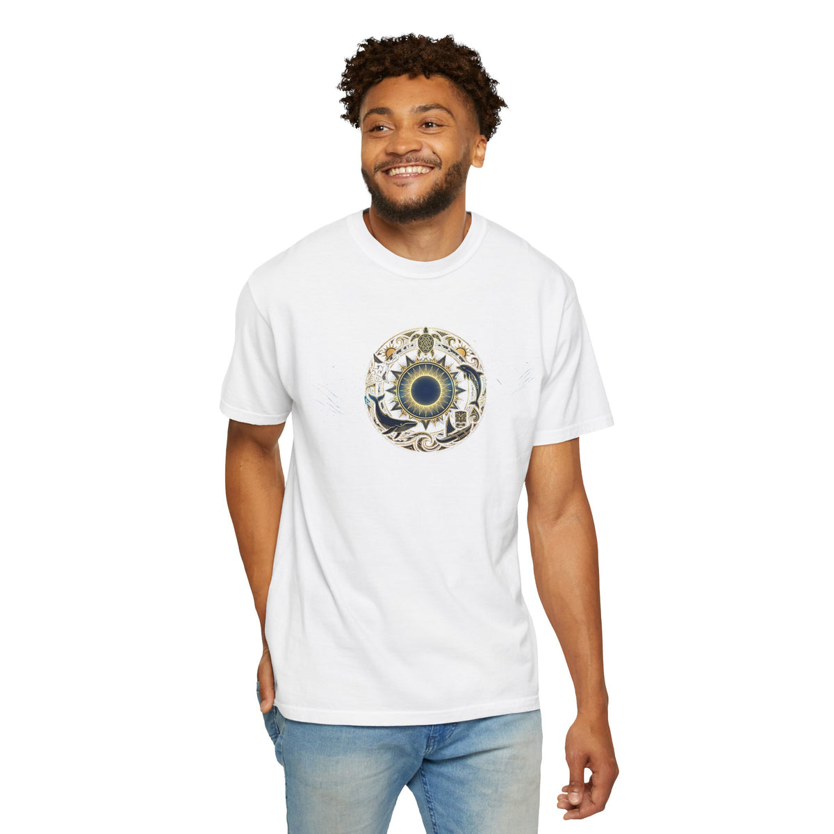 Mystic Ocean Compass T-Shirt — Nautical Mandala Sun & Sea Life Design