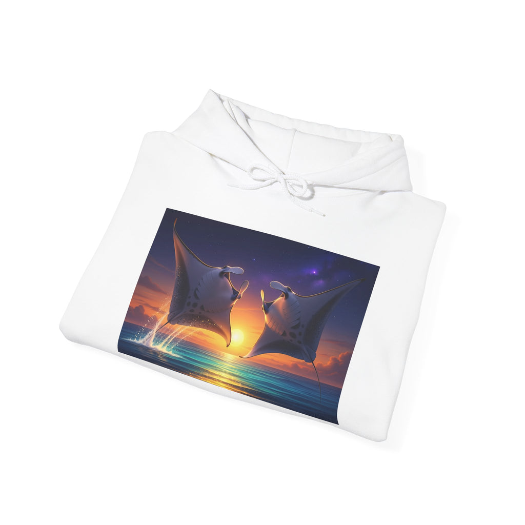 Sunset Dolphin Heart Hoodie — Romantic Ocean Whale Silhouette Pullover