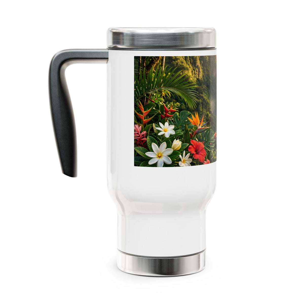 Tropical Waterfall Travel Mug — 14oz Stainless Steel Insulated Mug with Handle