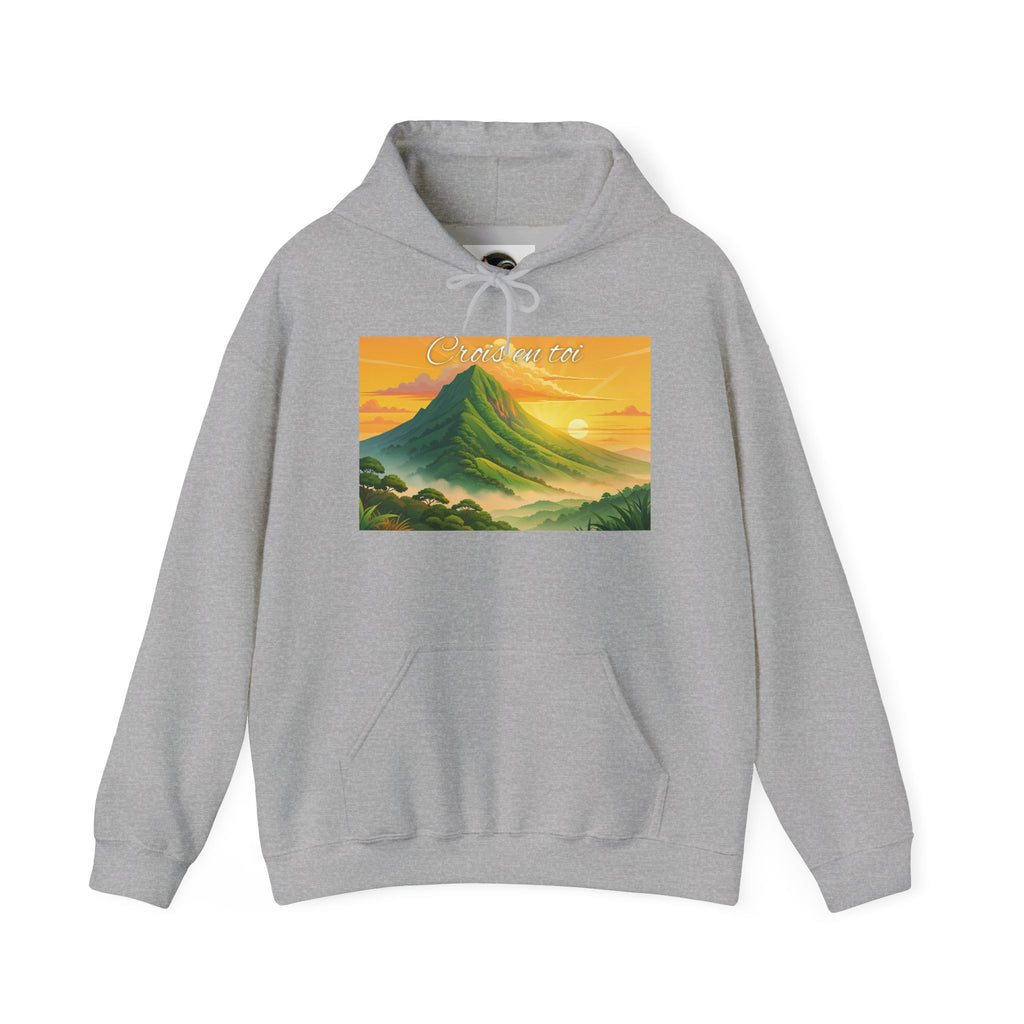 Sunset Mountain Hoodie - Serene Landscape Graphic Sweatshirt
