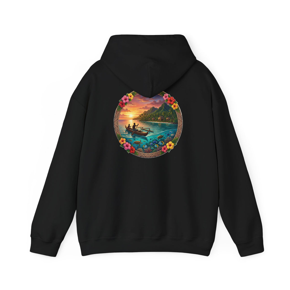Sunset Surf Hoodie — Tropical Beach Circle Graphic Sweatshirt