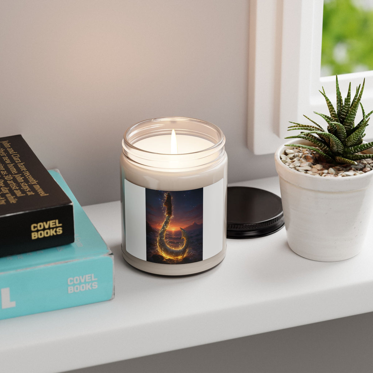 Fishing Hook Sunset Soy Candle — Ocean Breeze Scented 9oz