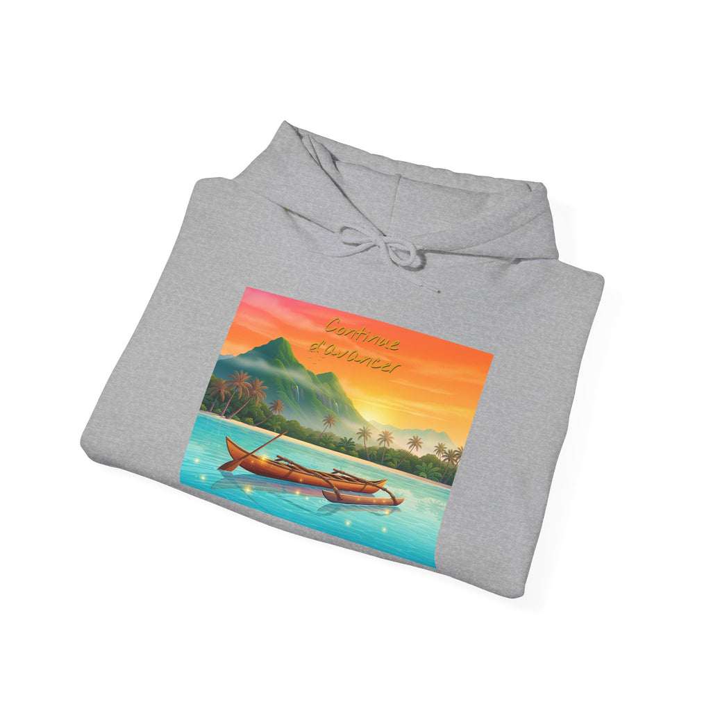 Tropical Sunset Hoodie — Scenic Boat & Island Print