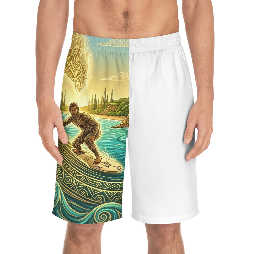 Board Shorts — Hawaiian Surf Art Men's Beach Trunks