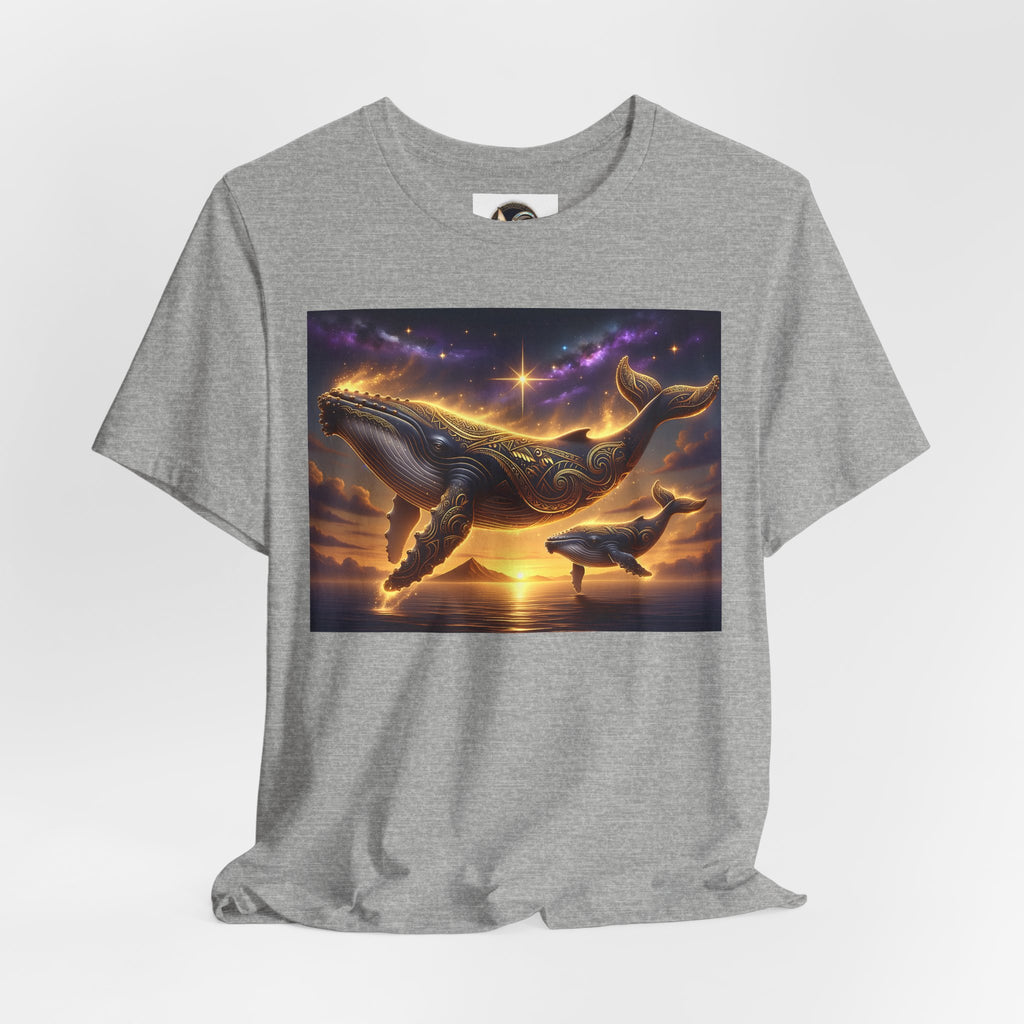 Sunset Whale Family T‑Shirt — Ocean Whale Scene Tee