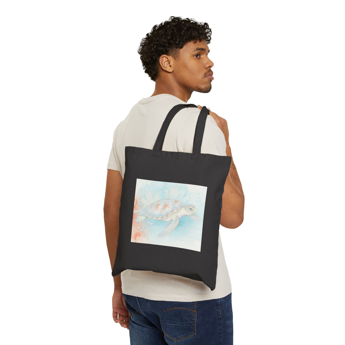 Sea Turtle Watercolor Canvas Tote Bag — Beachy Eco-Friendly Grocery Shopper