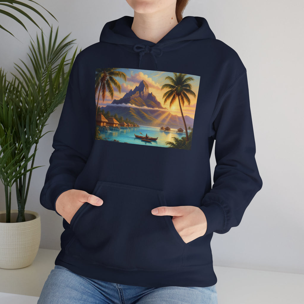 Tropical Sunset Hoodie — Vintage Island Beach Scene Pullover
