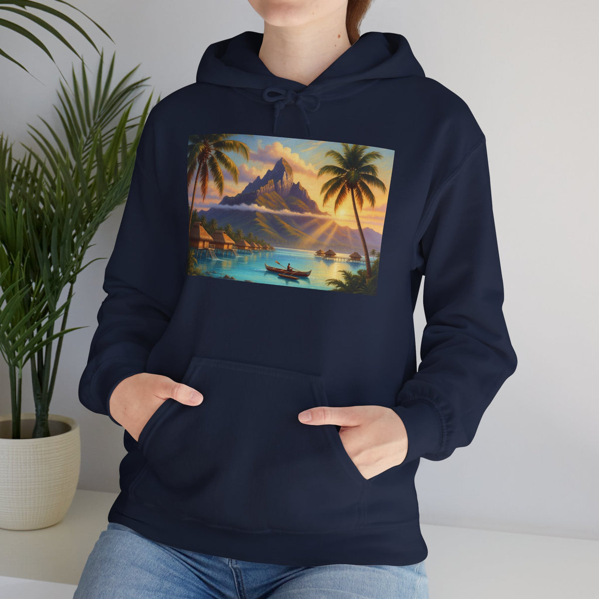 Tropical Sunset Hoodie — Vintage Island Beach Scene Pullover