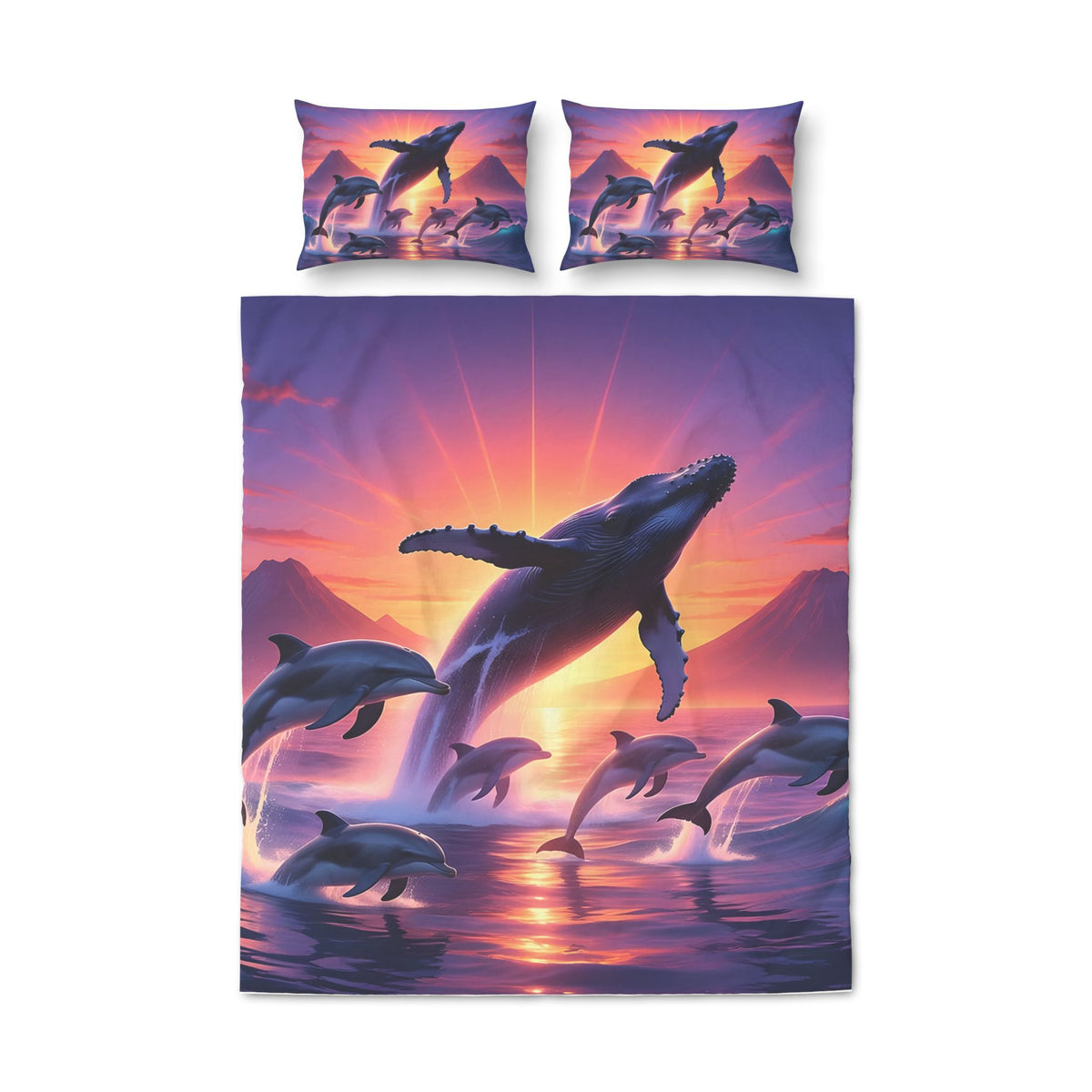 Dolphin Sunset Quilt Cover Set — 3-Piece Ocean Whale Duvet Cover