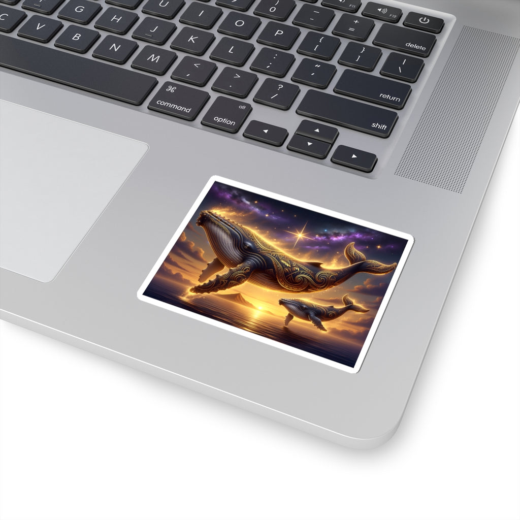 Mystic Whale Sunset Sticker — Astral Ocean Kiss-Cut Vinyl
