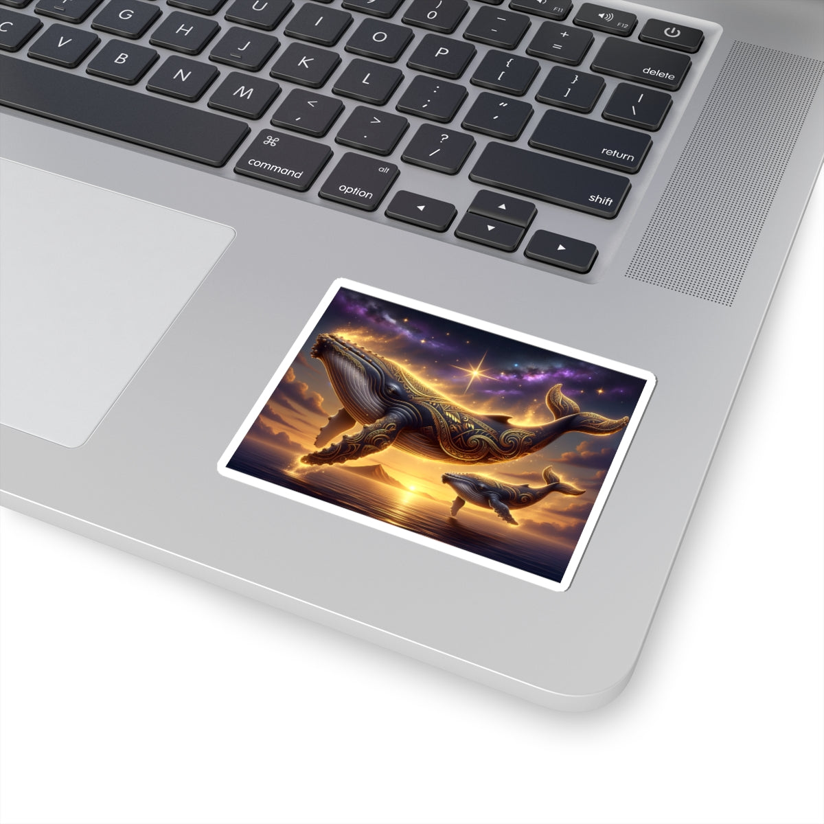 Mystic Whale Sunset Sticker — Astral Ocean Kiss-Cut Vinyl
