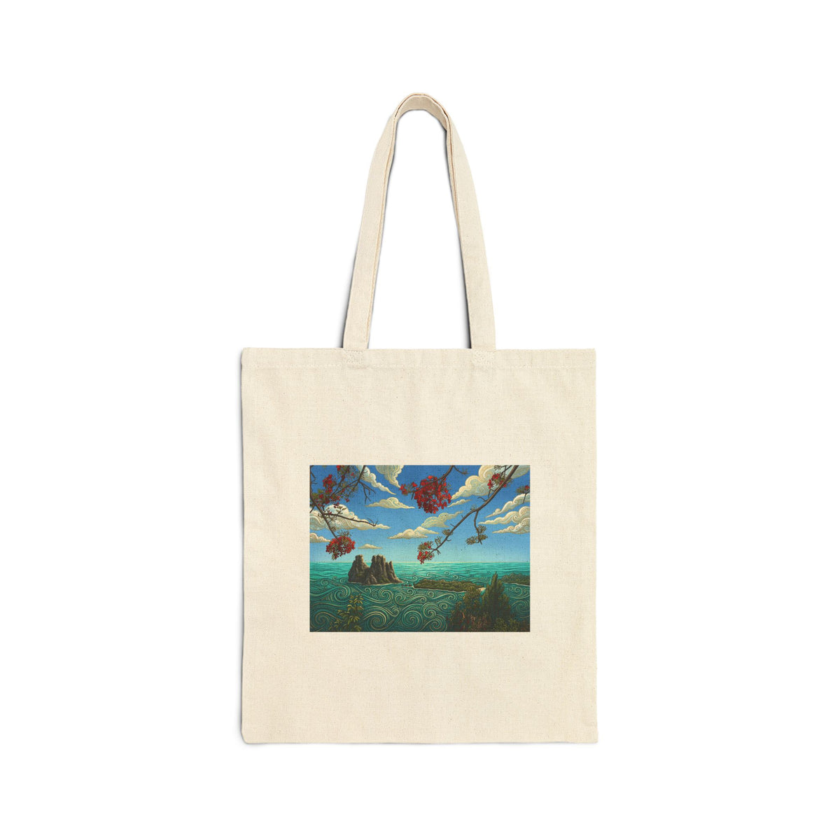 Surreal Sky Art Tote — Canvas Bag with Flying Leaves Scenic Print
