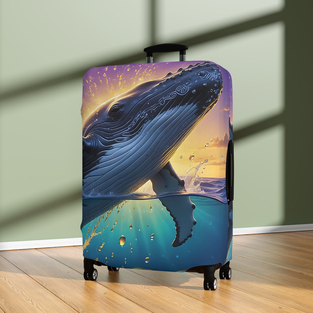 Whale Sunset Luggage Cover — Vibrant Ocean Whale Print Travel Protector