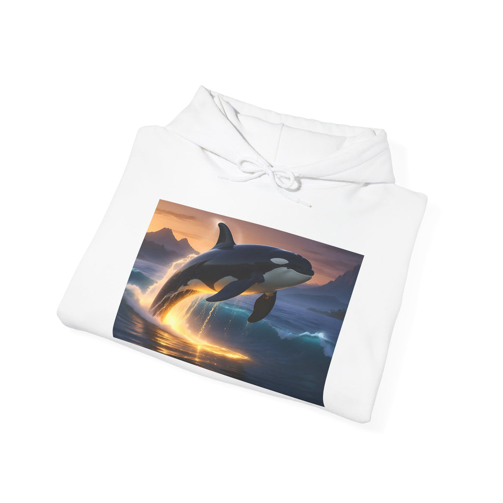 Orca Sunset Hoodie — Majestic Whale Jump Graphic Sweatshirt