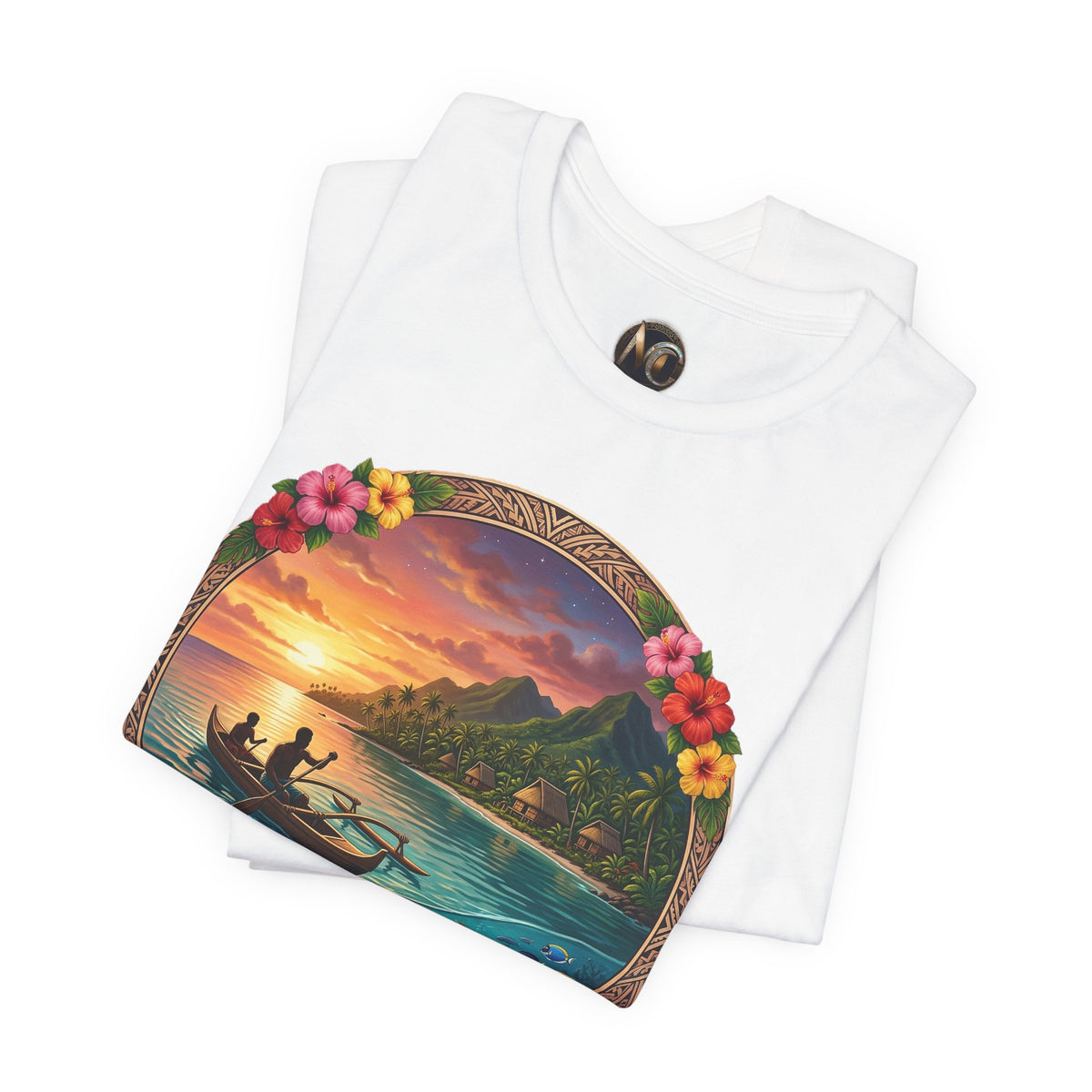 Sunset Island Graphic Tee — Tropical Beach Circle Design