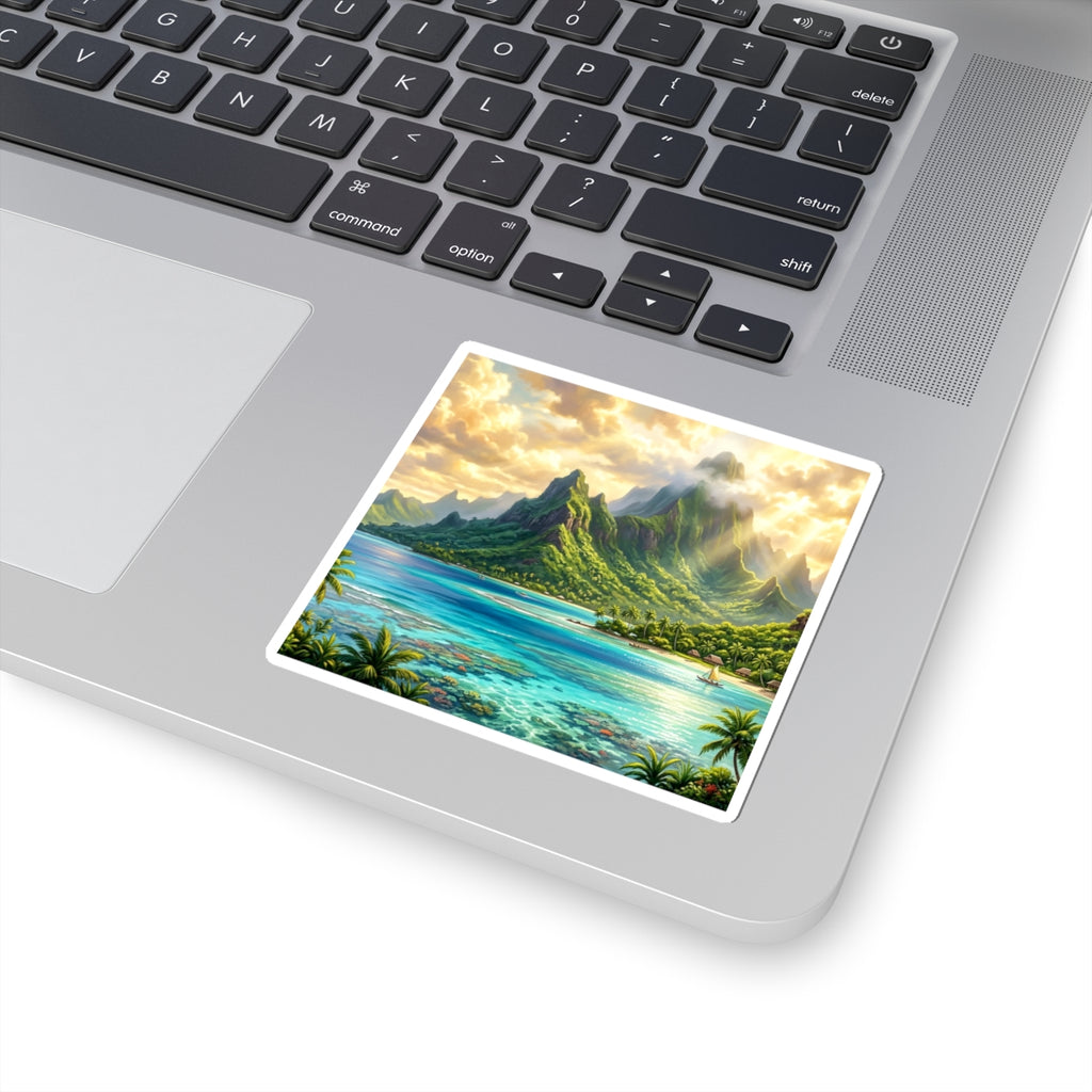 Tropical Island Kiss-Cut Sticker — Scenic Beach Paradise Decal